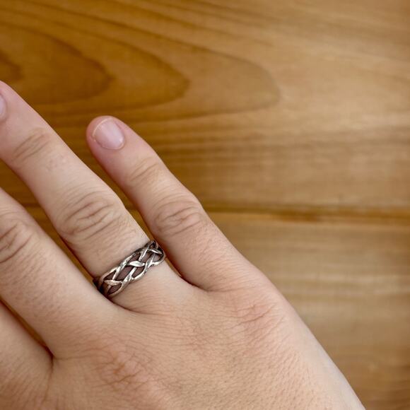 Thailand 925 Sterling Silver Stacked Woven Ring Band Sz 6.5 Vtg Classic - Picture 7 of 10